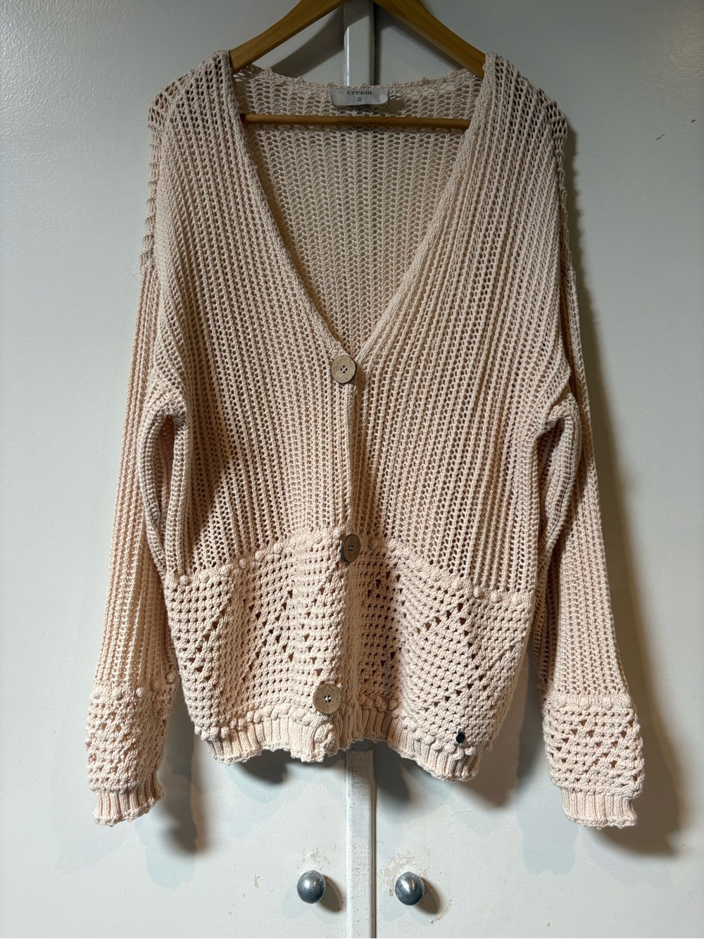 Blush pink Button-Front crochet Cardigan Sweater
